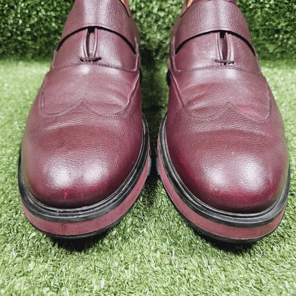 Salvatore Ferragamo Burgundy Leather Wingtip Slip On Dress Shoes Mens Size 12 D